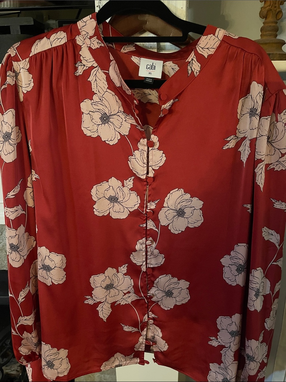 CAbi Red Blush Floral Button-Down Blouse